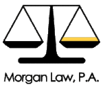 Logo of Morgan Law, P.A. featuring a balanced scale with one side slightly elevated.